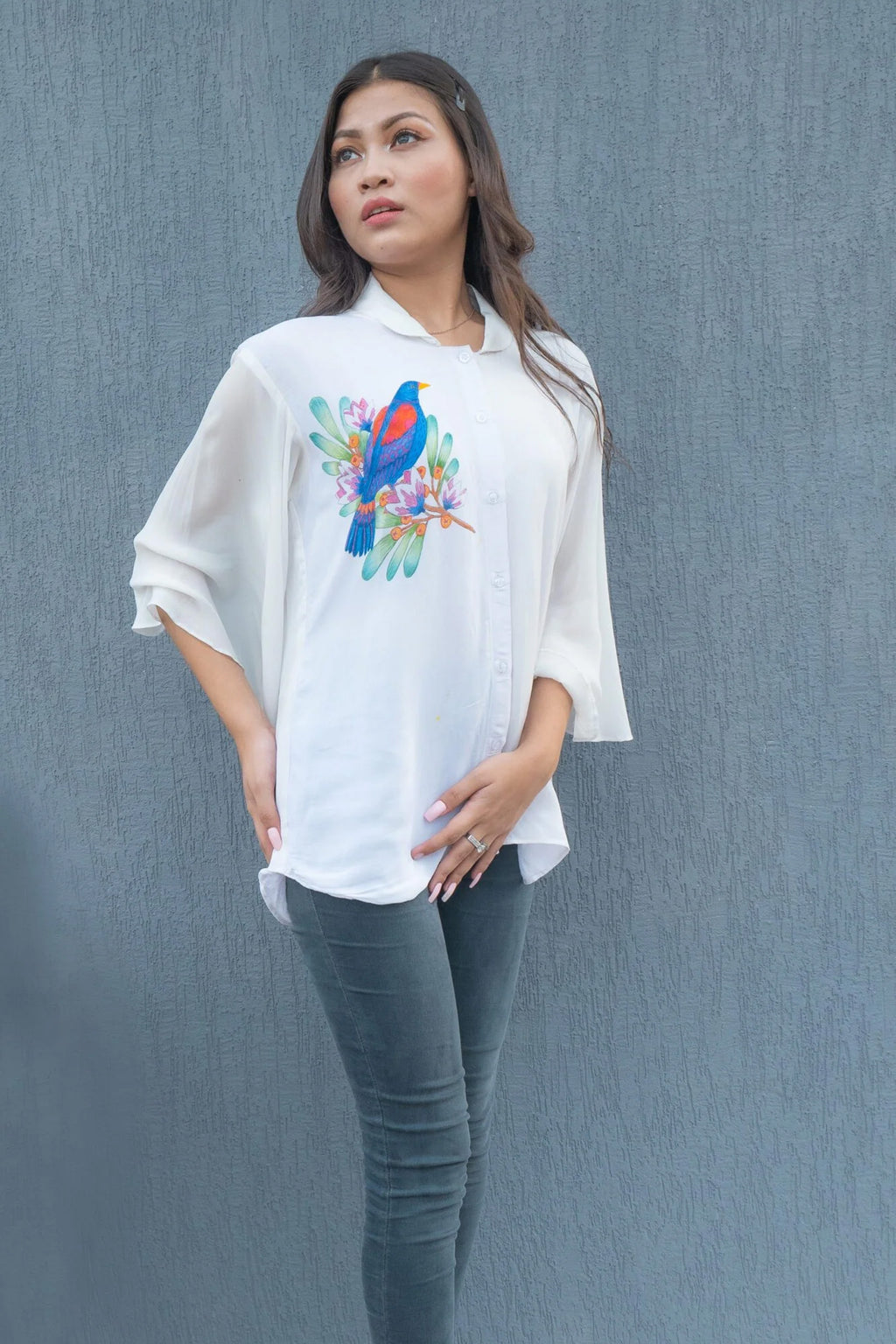 Hand Painted Bird Shirt.