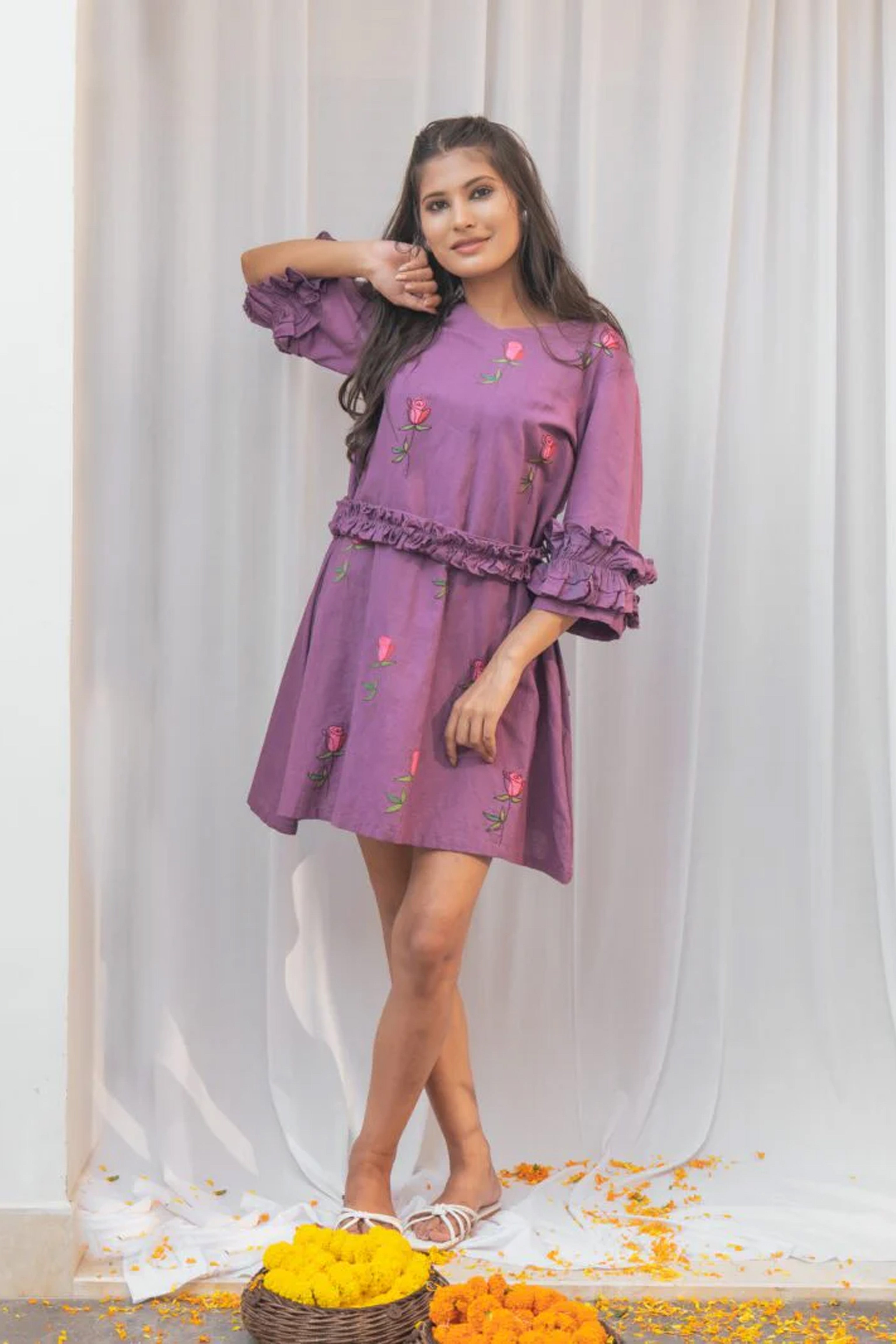 Handpainted rose motif dress