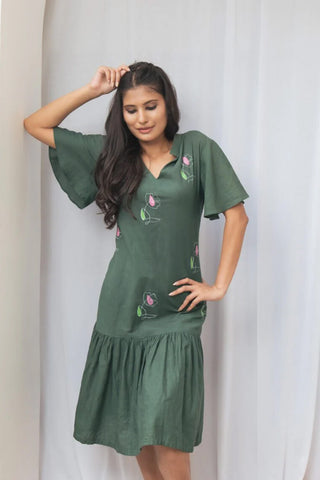 Handpainted rose motif flowy dress