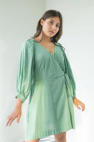 Wrap Balloon Sleeve Dress.