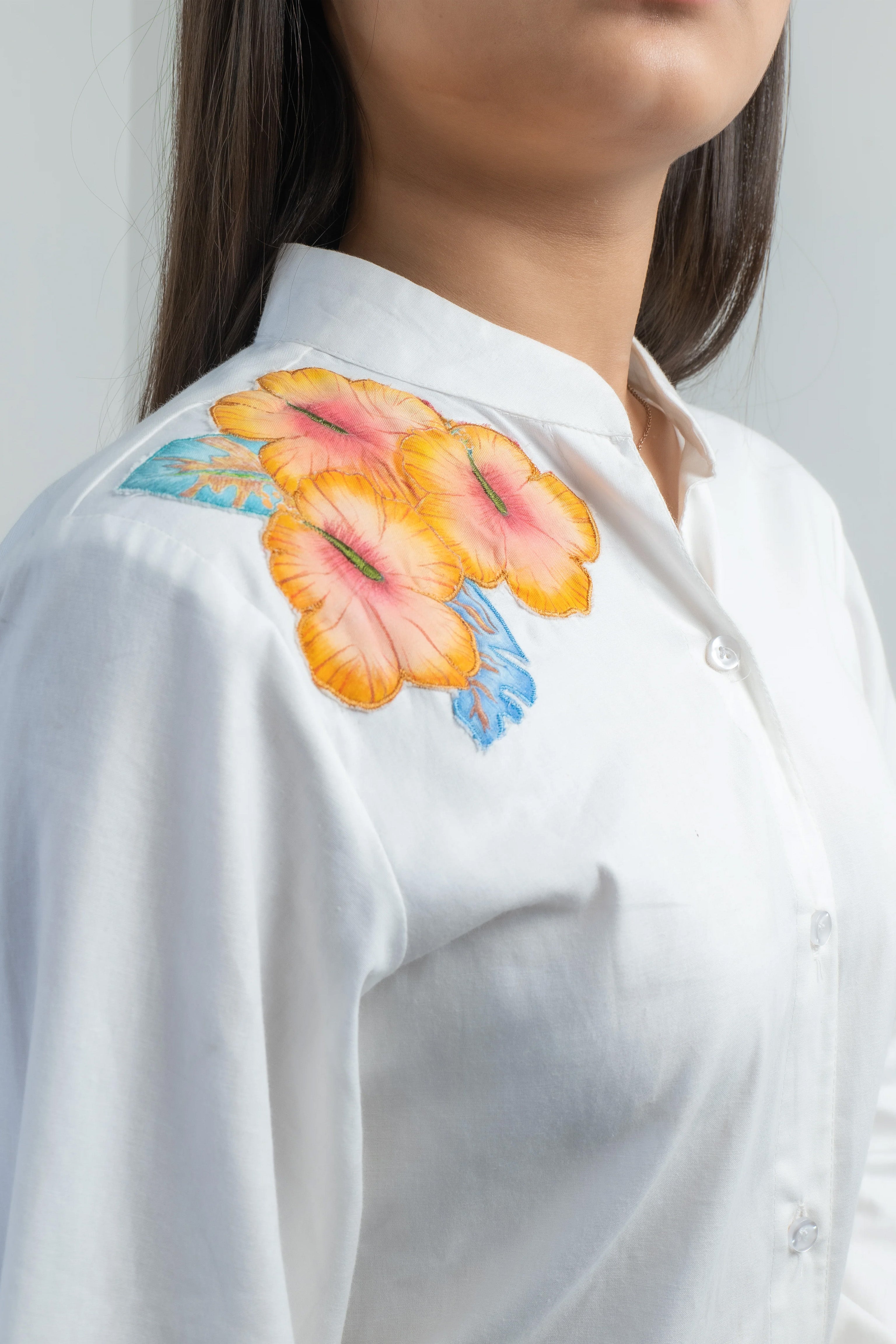 Hand painted floral patch shirt