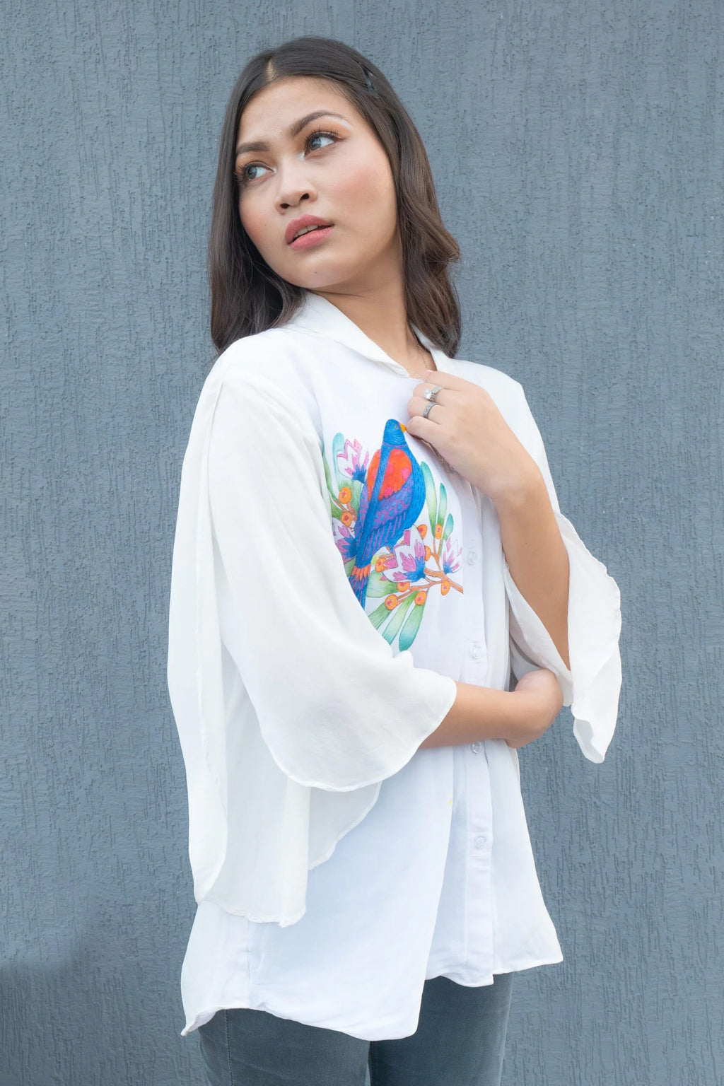 Hand Painted Bird Shirt.