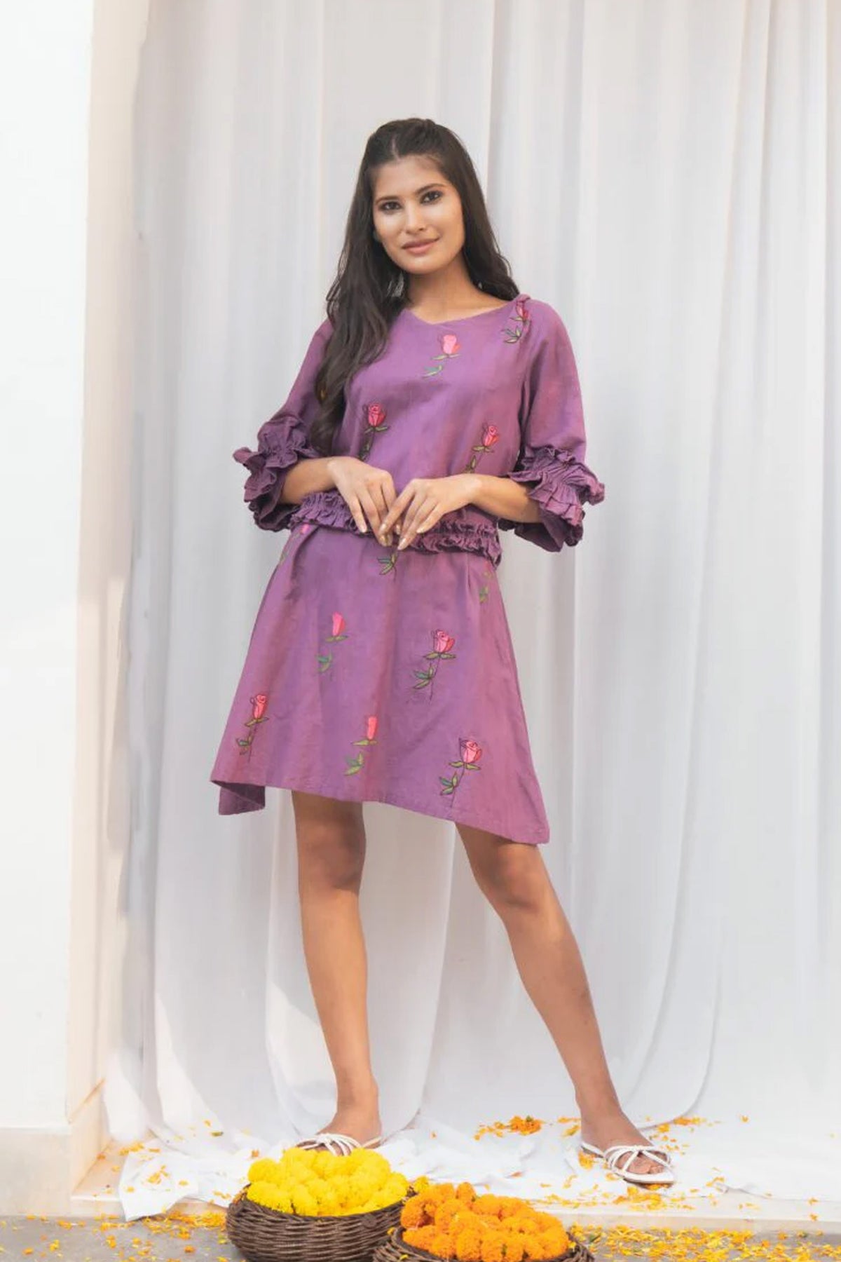 Handpainted rose motif dress