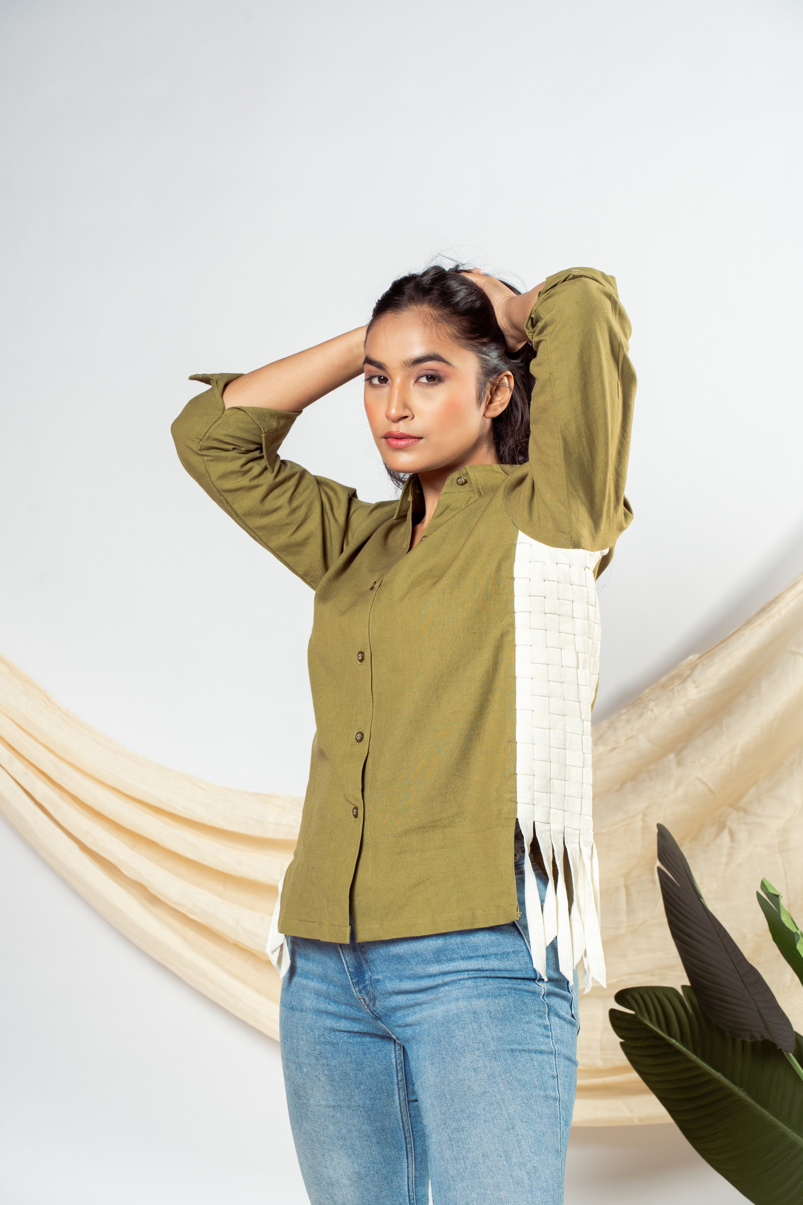 Olive Grid Linen Shirt