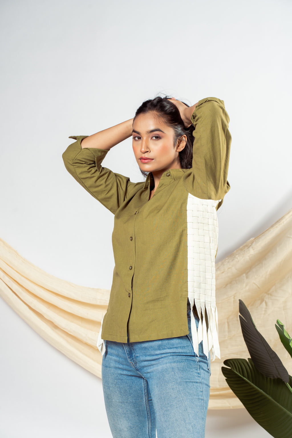Olive Grid Linen Shirt