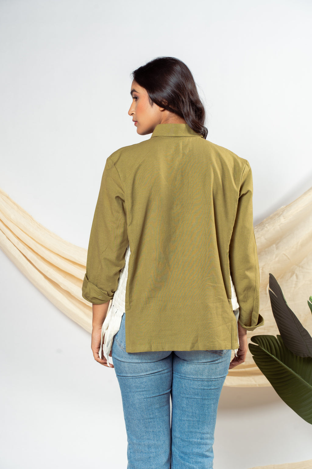 Olive Grid Linen Shirt
