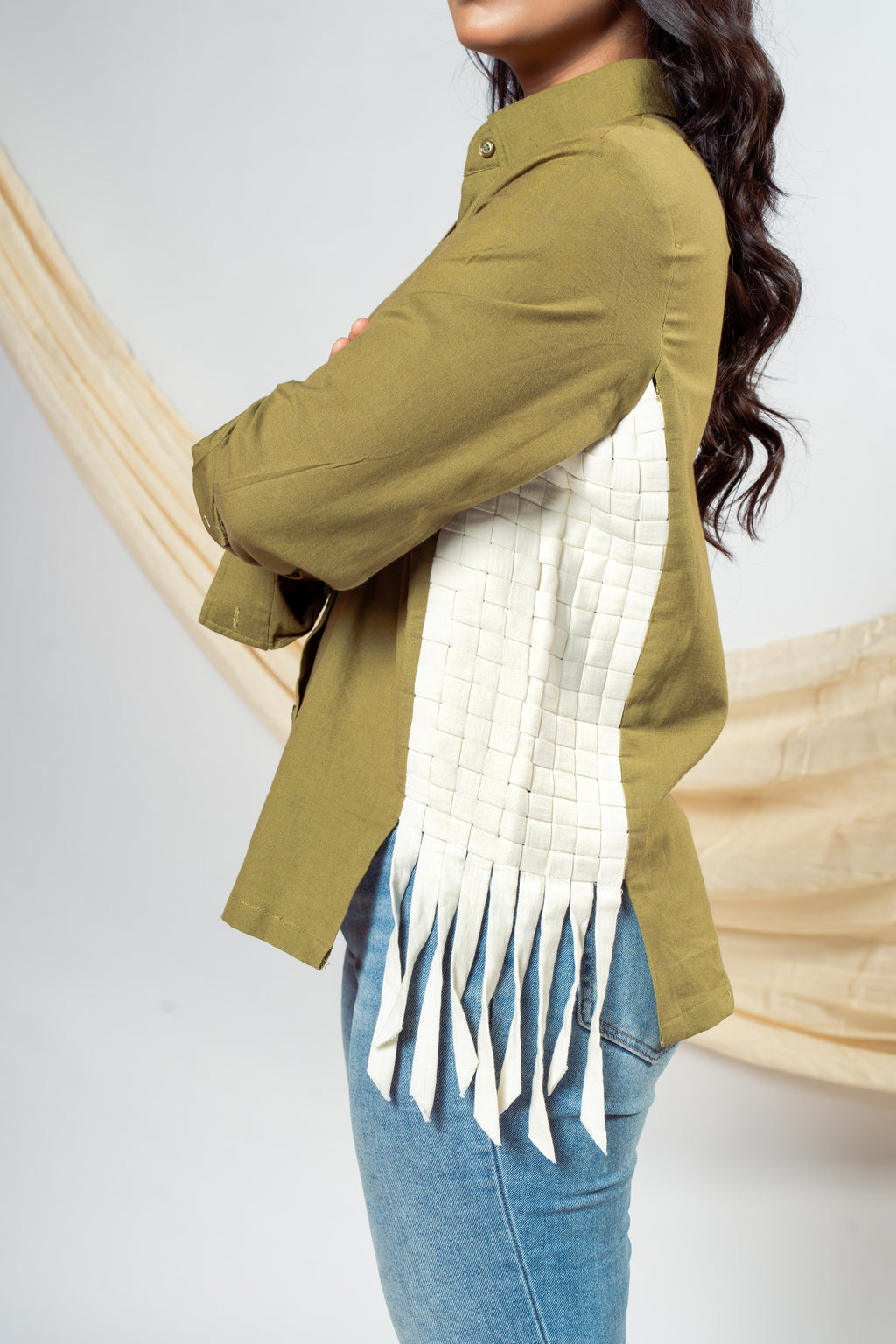 Olive Grid Linen Shirt