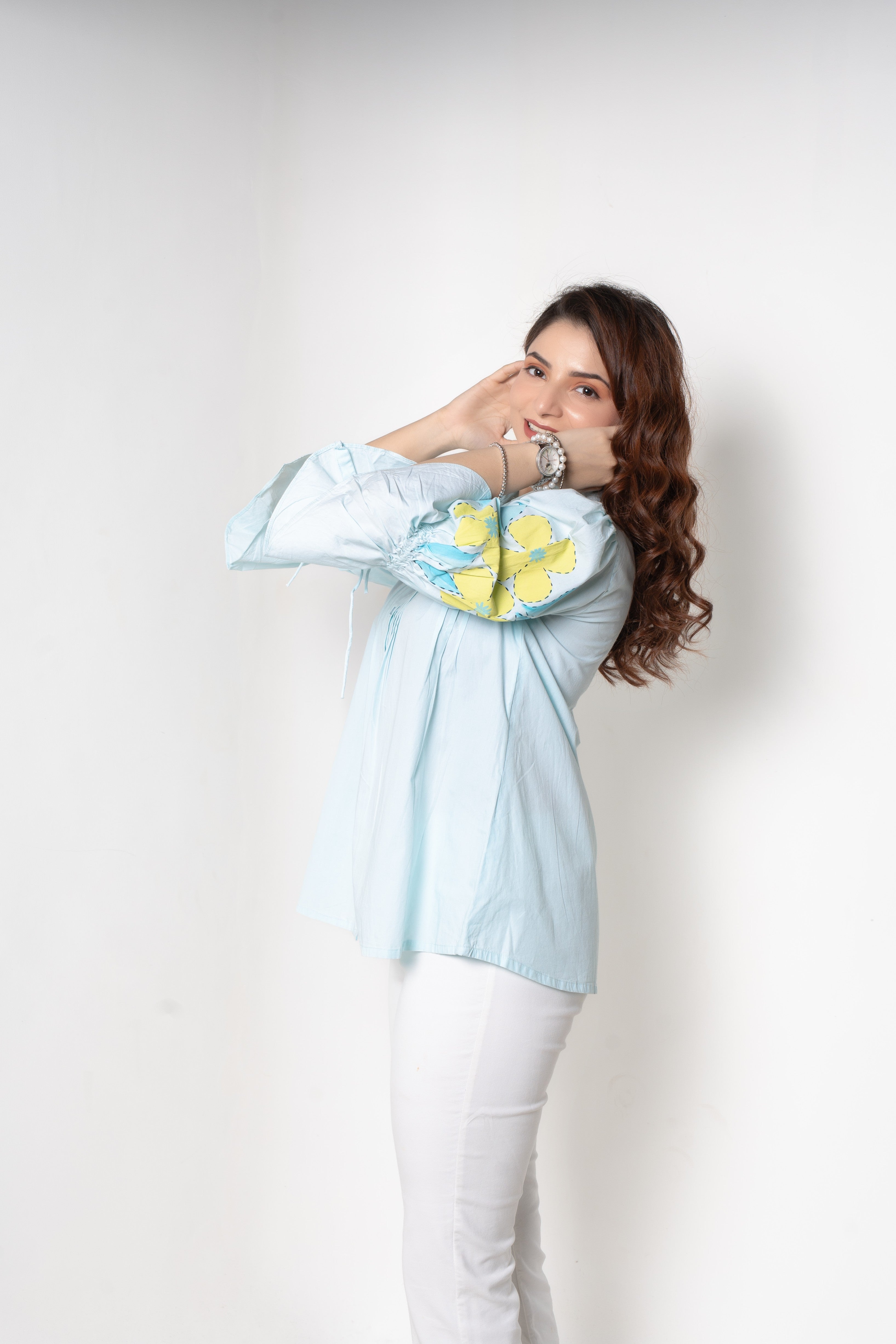 Sky Bloom Pintuck Shirt