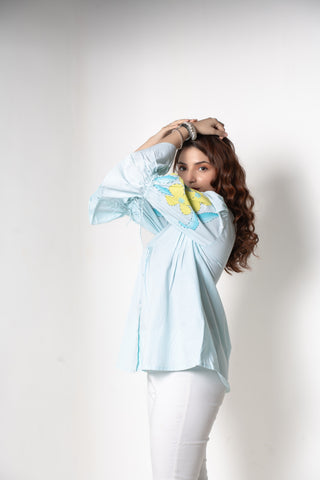 Sky Bloom Pintuck Shirt