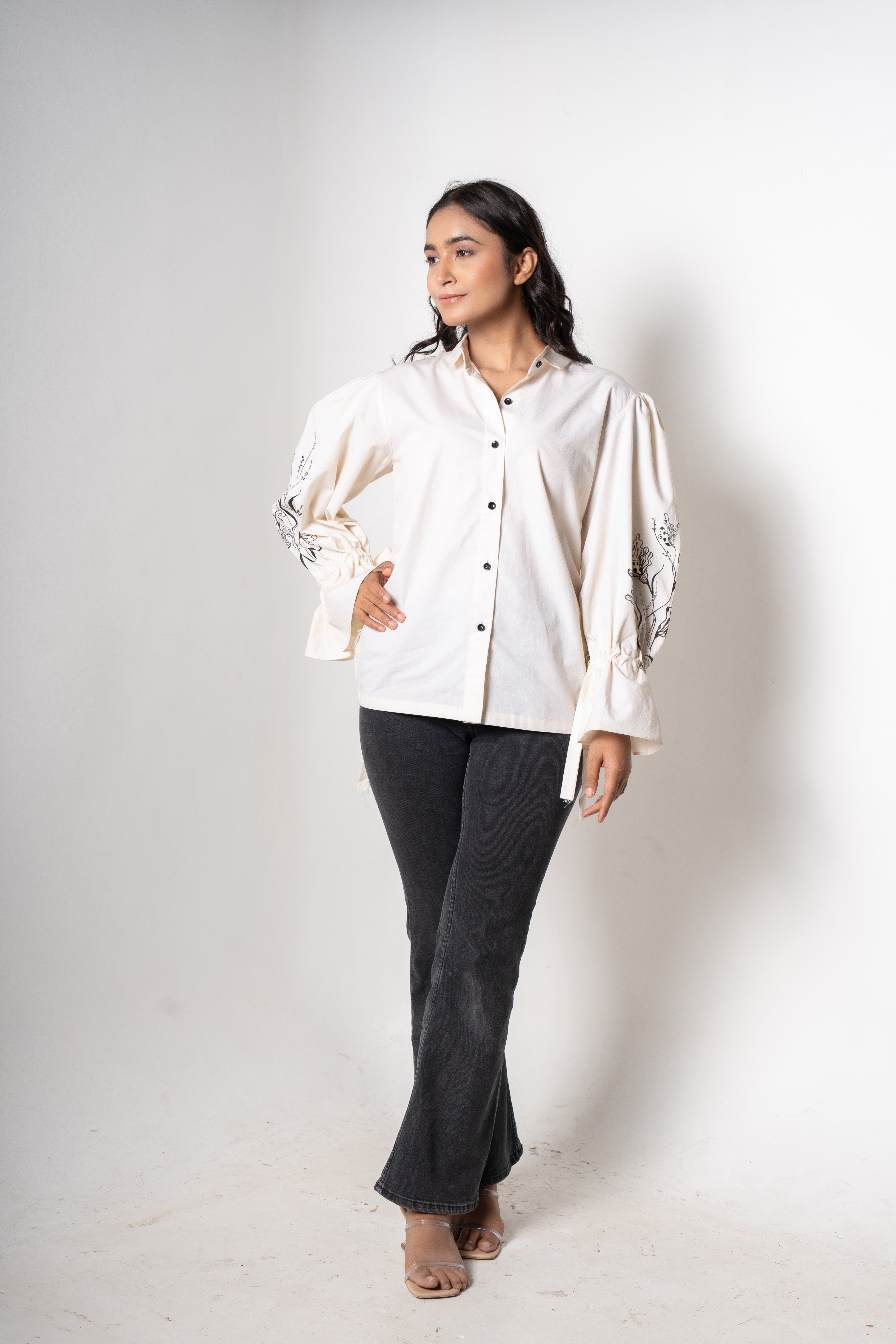 Noir Bloom Puff Sleeve Shirt