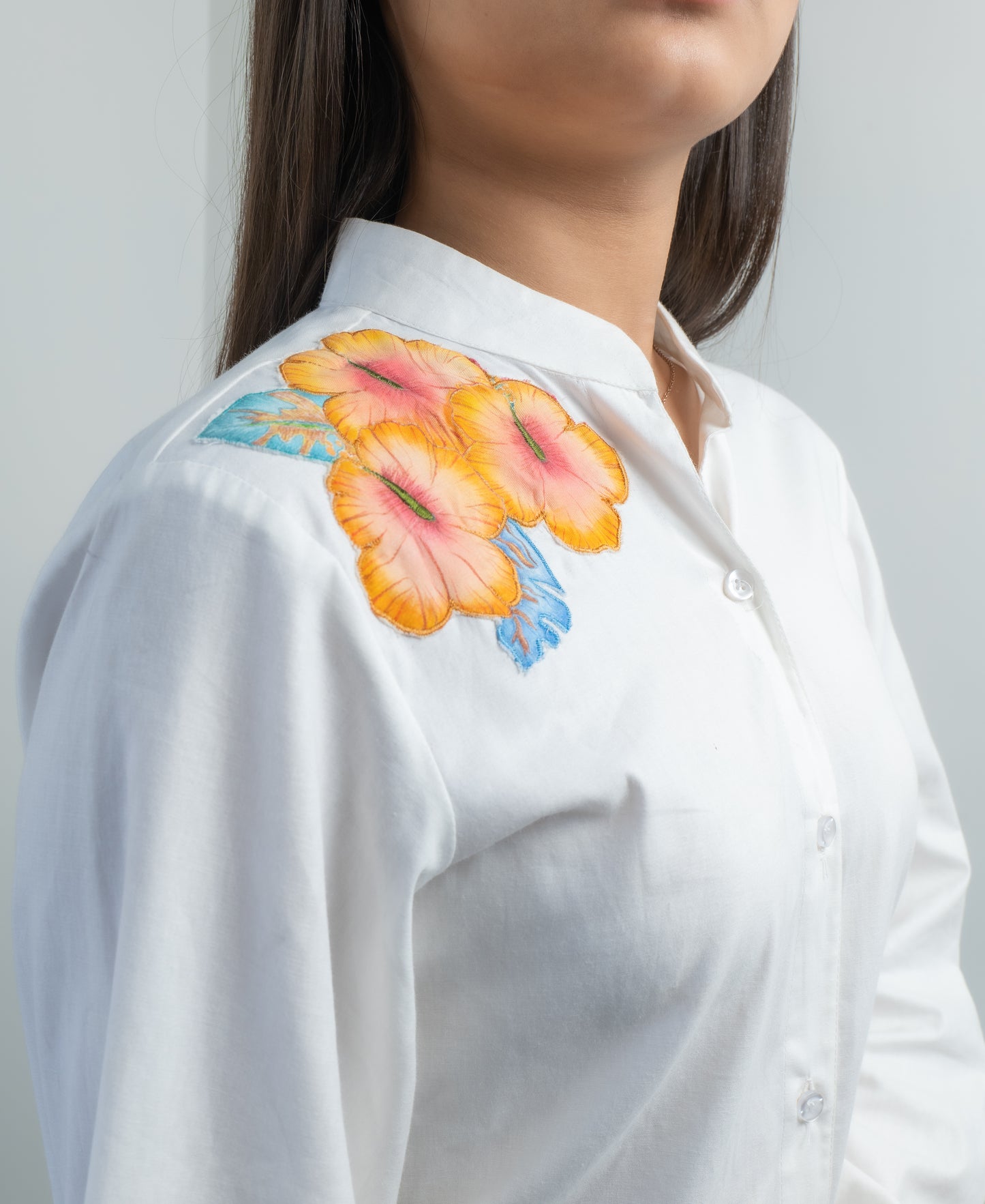 Hand painted floral patch shirt